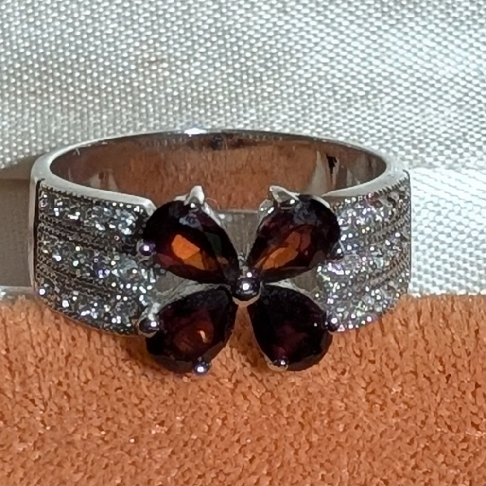 Wide Silver and Garnet With Pave Gemstone Ring  9